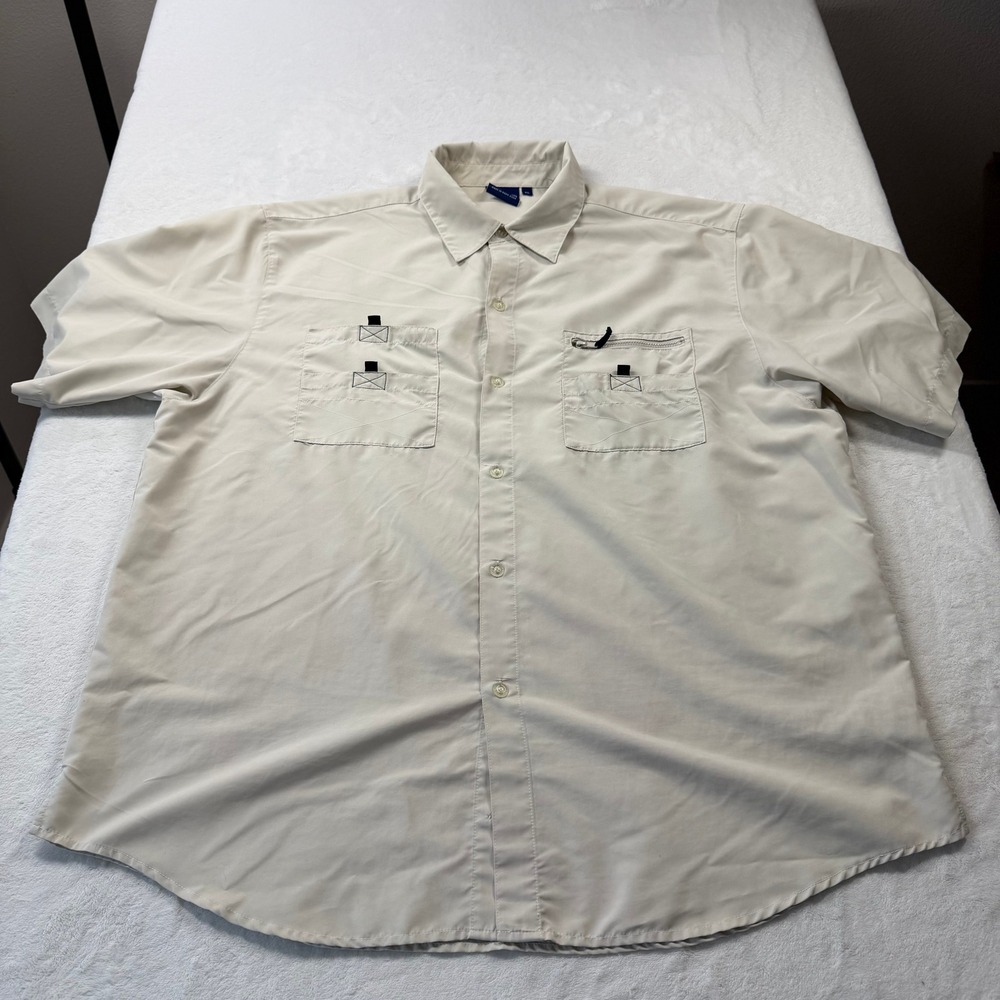 Sideout Utility Shirt Mens XL Beige Good Short Sleeve Tactical Fishing Pockets